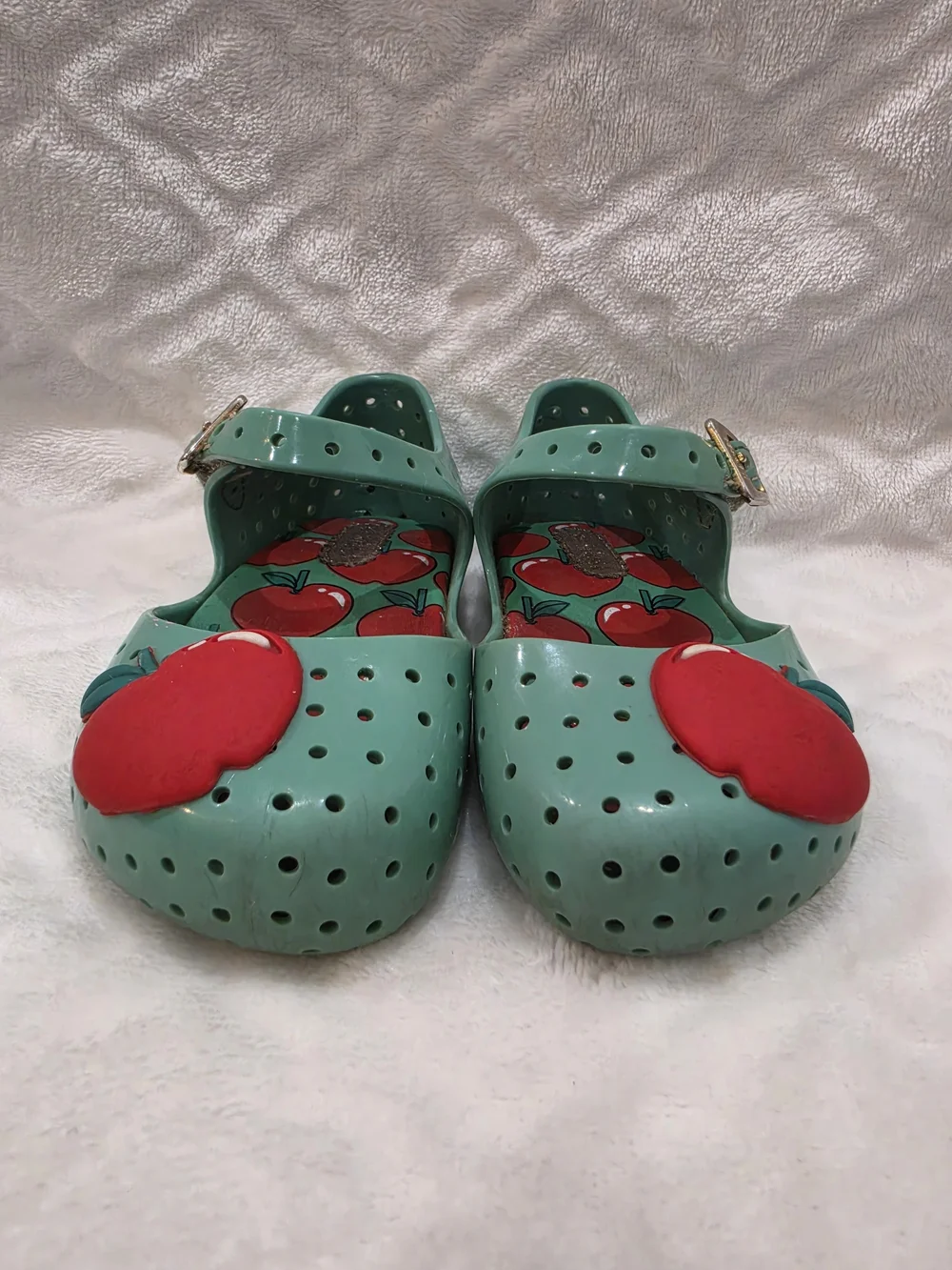 Mini Melissa Kids Sz 6 Toddler. Mint Green Apple Jelly Sandals. Pre-loved.